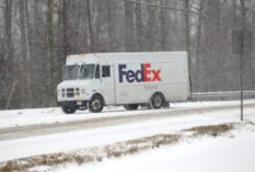 FedEx truck in snowstorm