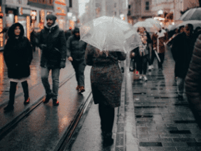 Shoppers in the rain