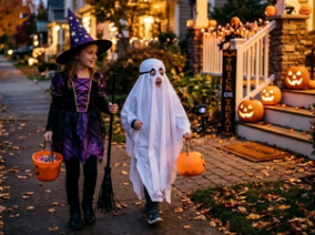 Trick or treaters on Halloween